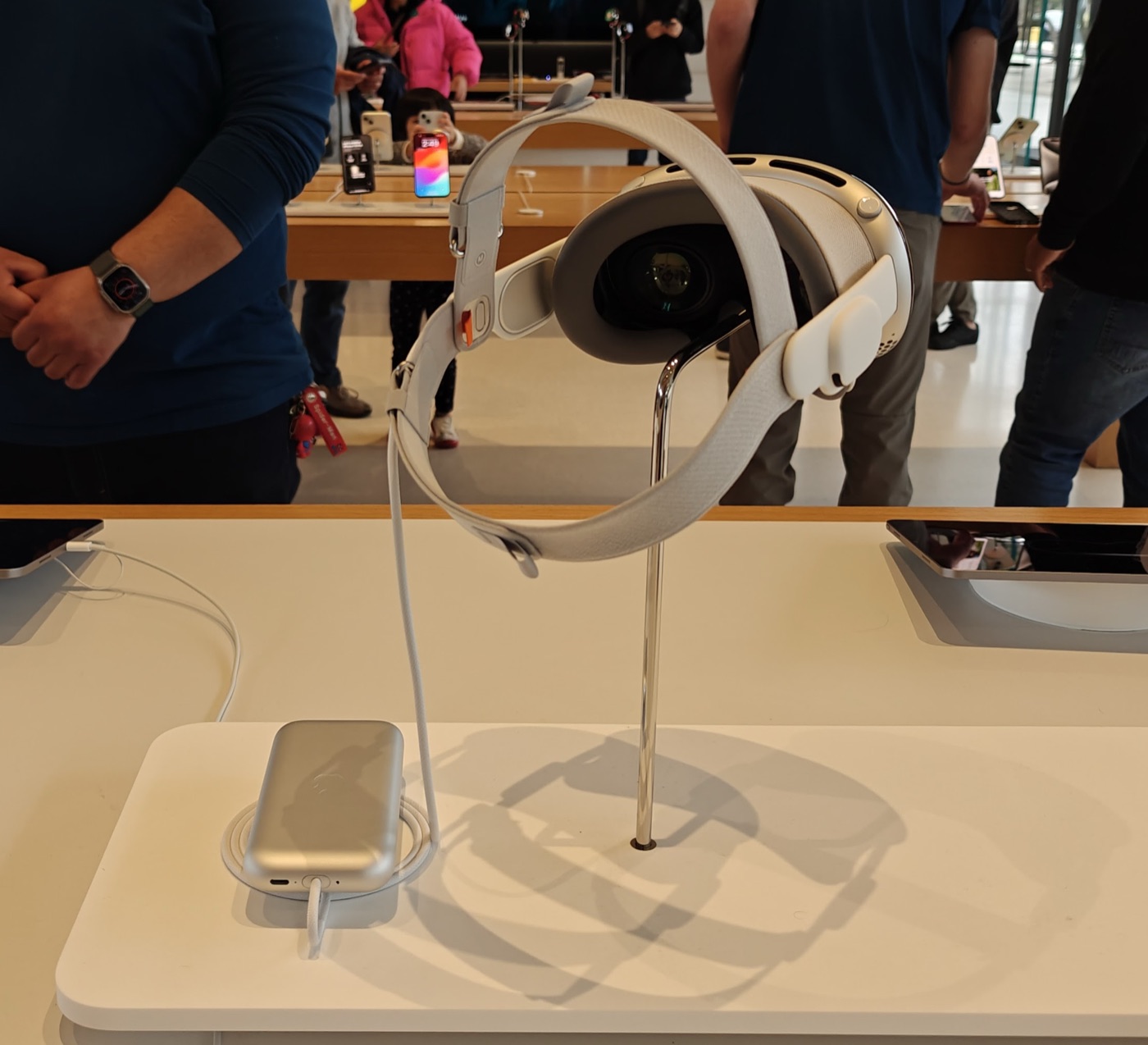 Apple Vision Pro headset with external battery pack — Apple's first-generation spatial computing device, released in 2024