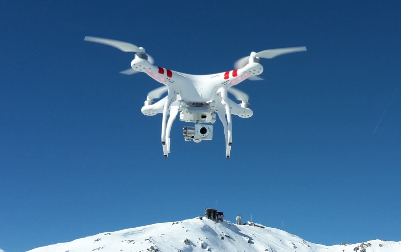 DJI Phantom 2 Vision+ V3 in flight at Weissfluhjoch