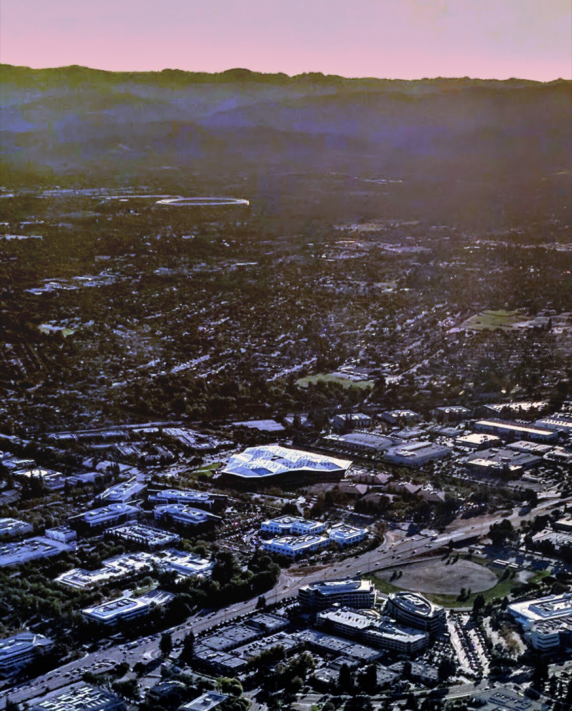 NVIDIA Endeavor headquarters · Santa Clara · triangle-roofed buildings · aerial